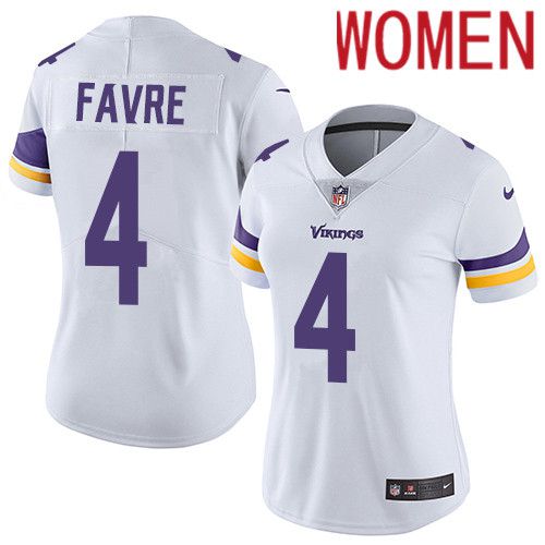 Women Minnesota Vikings #4 Brett Favre Nike White Vapor Limited NFL Jersey->women nfl jersey->Women Jersey